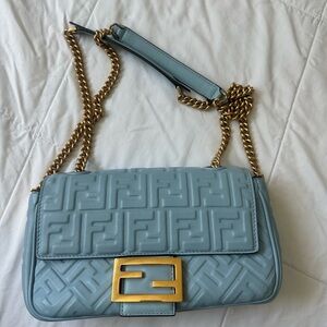 Fendi 2022 Midi Zucca FF Embossed Baguette Chain Bag FEN325222